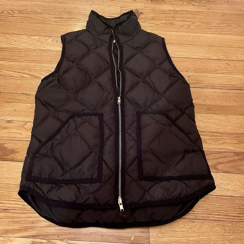 J Crew Puffer Vest Women Extra Small Black Quilted Down Fill Jacket Full Zip